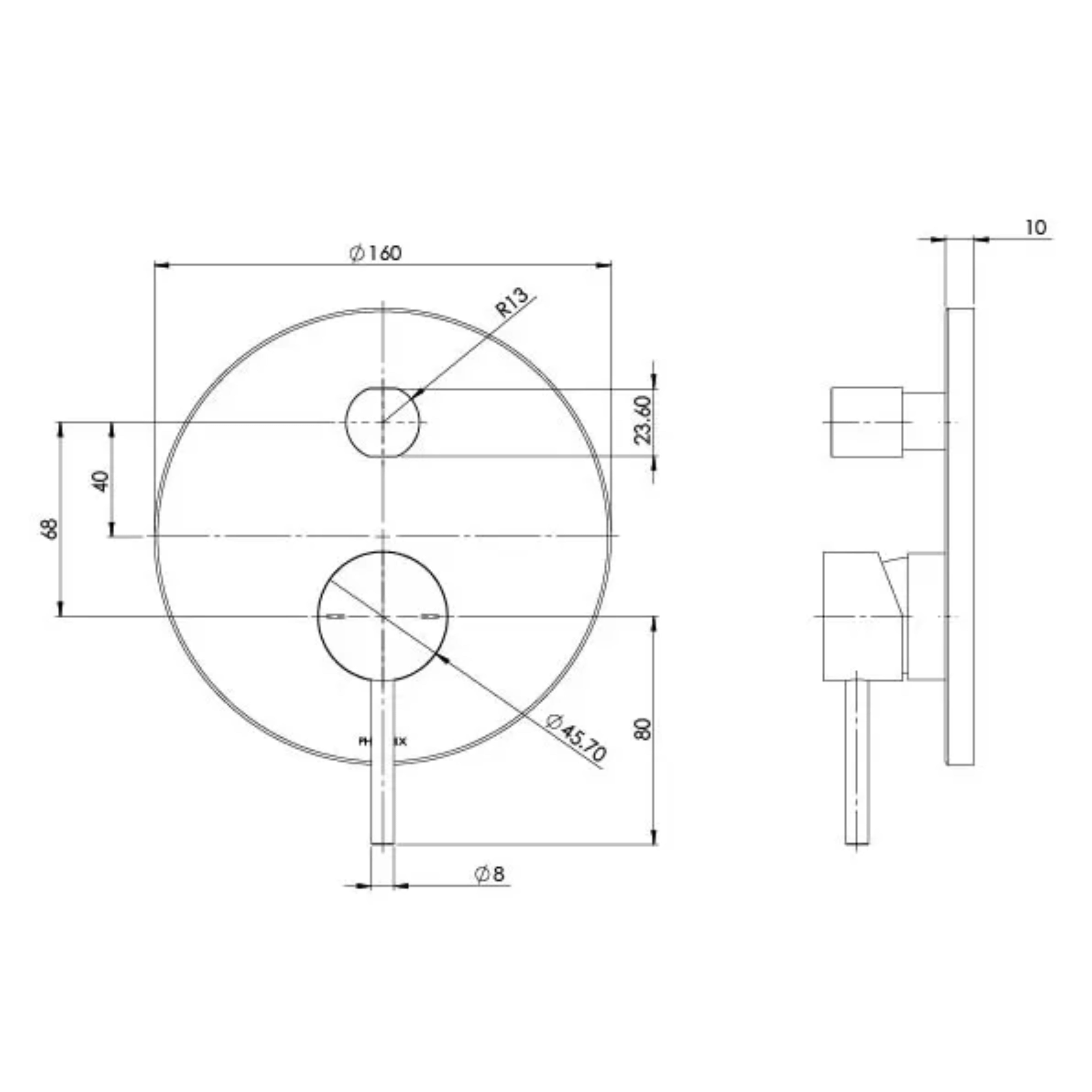 PHOENIX PINA SHOWER AND BATH DIVERTER MIXER WITH TRIM KIT AND BODY CHROME