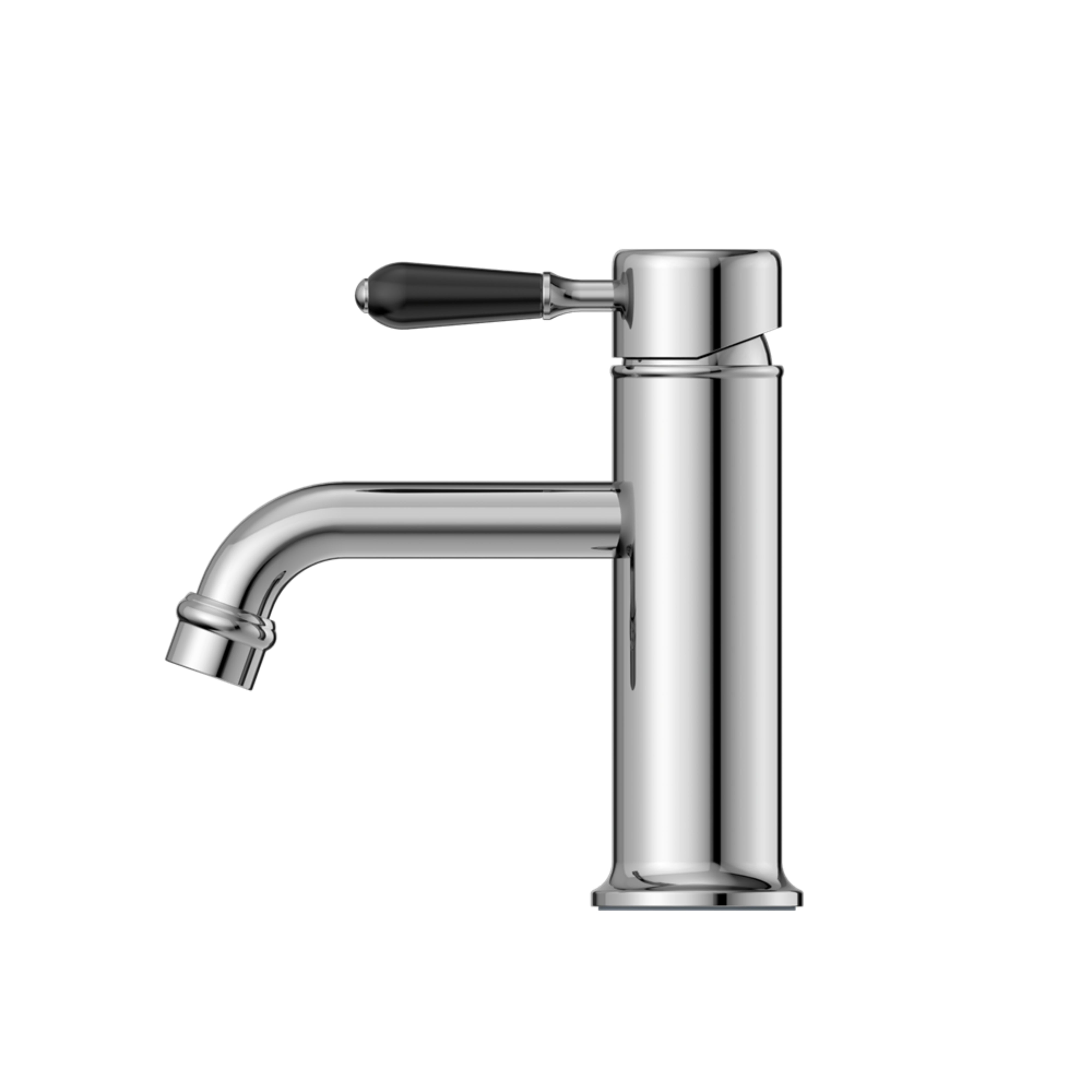 NERO YORK BASIN MIXER WITH BLACK PORCELAIN LEVER 170MM CHROME