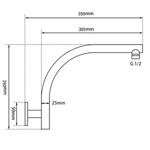 AQUAPERLA ROUND SWIVEL WALL SHOWER ARM 350MM CHROME