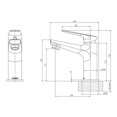 PHOENIX ARLO BASIN MIXER 152MM BRUSHED GOLD