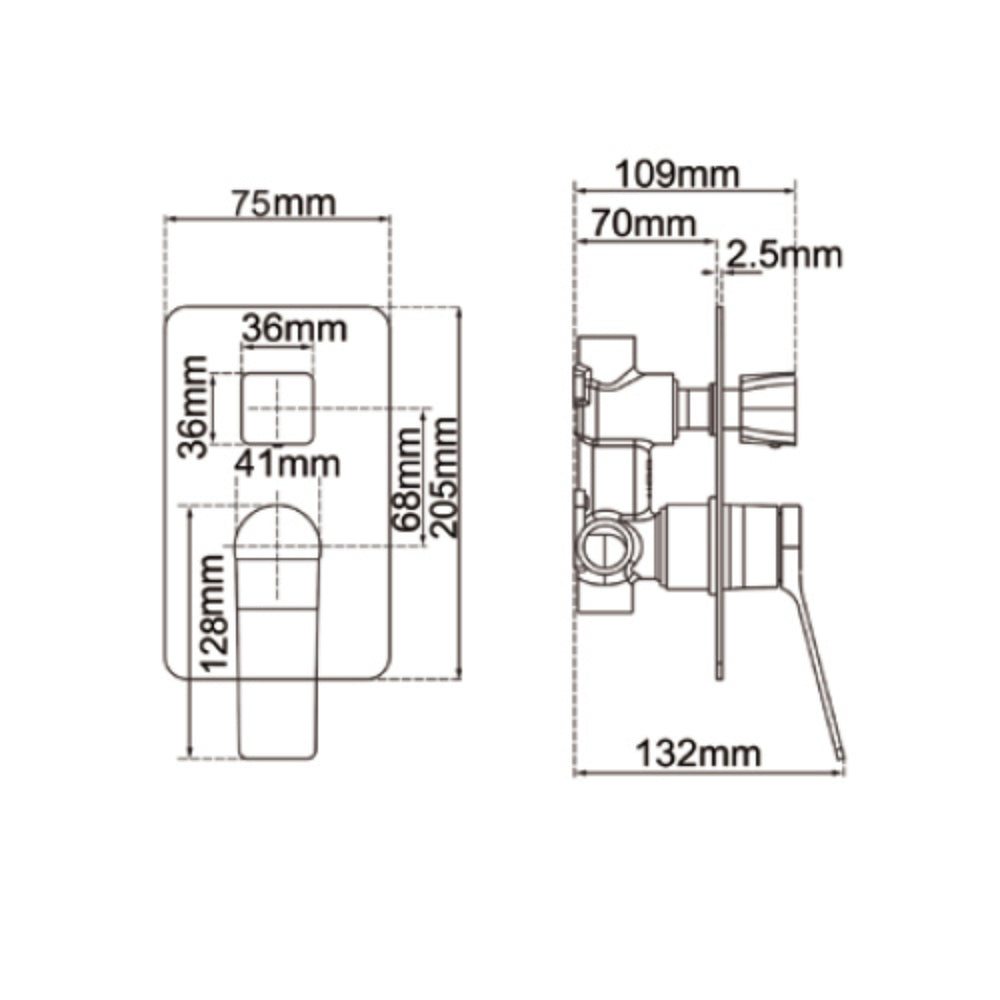 AQUAPERLA  RUSHY WALL MIXER WITH DIVERTER 205MM GUN METAL
