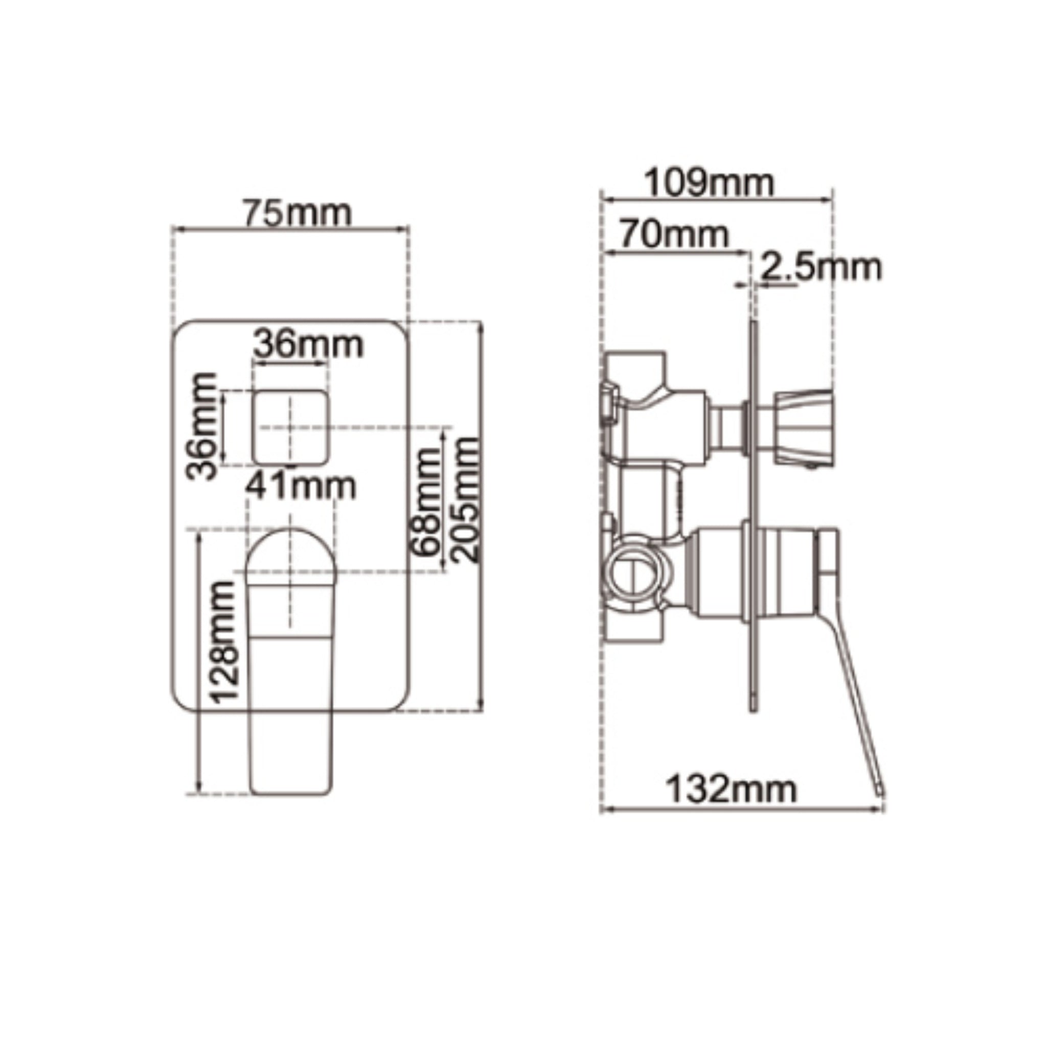 AQUAPERLA RUSHY WALL MIXER WITH DIVERTER 205MM GUN METAL