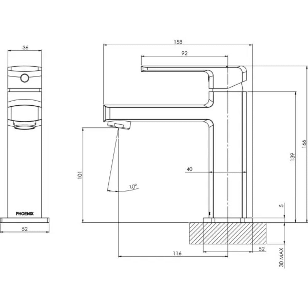 PHOENIX TEVA LEAD FREE BASIN MIXER 166MM BRUSHED NICKEL
