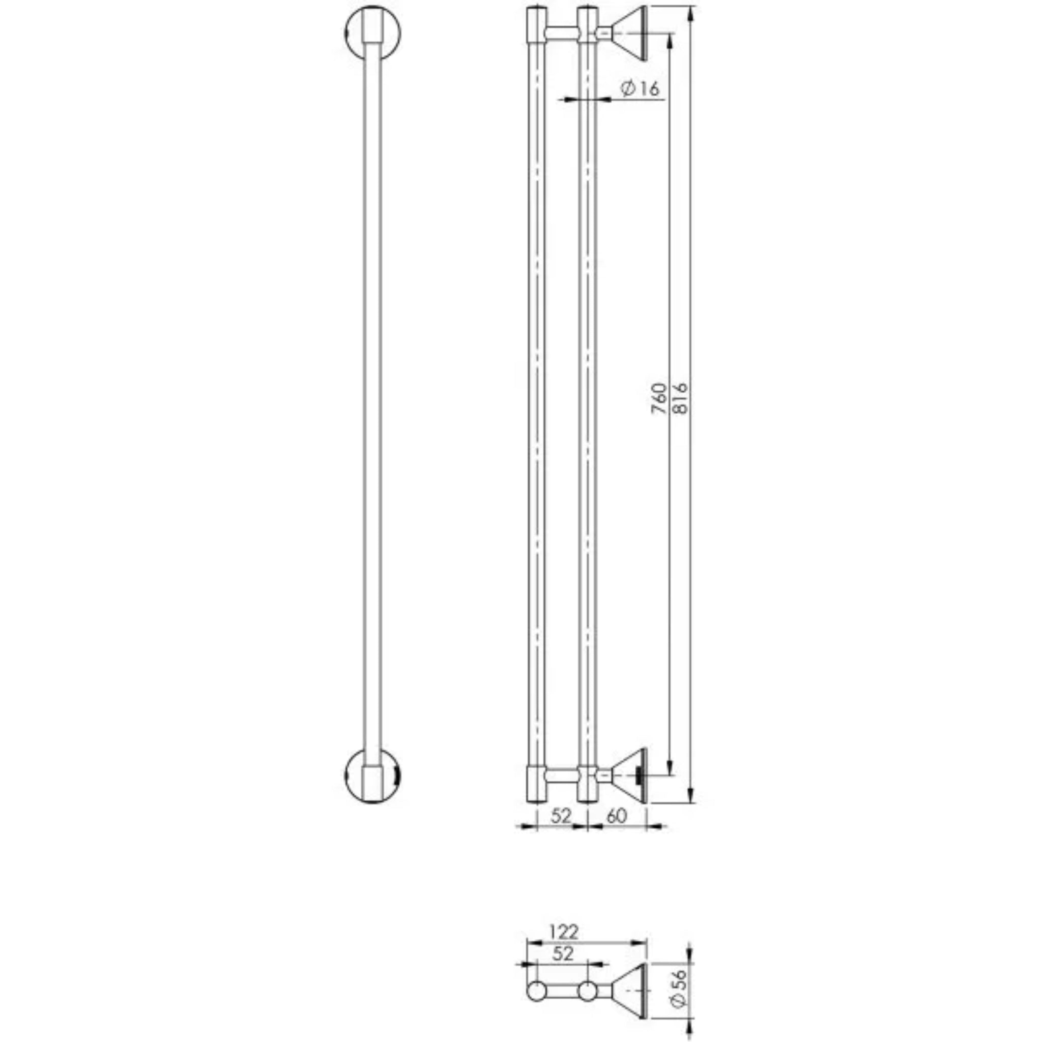 PHOENIX IVY DOUBLE NON-HEATED TOWEL RAIL CHROME (AVAILABLE IN 760MM AND 900MM)