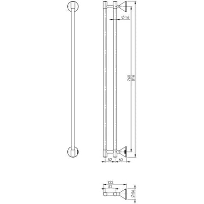 PHOENIX IVY DOUBLE NON-HEATED TOWEL RAIL CHROME (AVAILABLE IN 760MM AND 900MM)