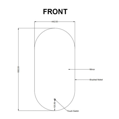 AQUAPERLA PILL SHAPE FRAMED LED MIRROR BRUSHED NICKEL 450X900MM