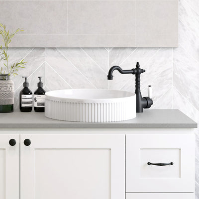 FIENZA ELEANOR FLUTED ABOVE COUNTER BASIN GLOSS WHITE 410MM