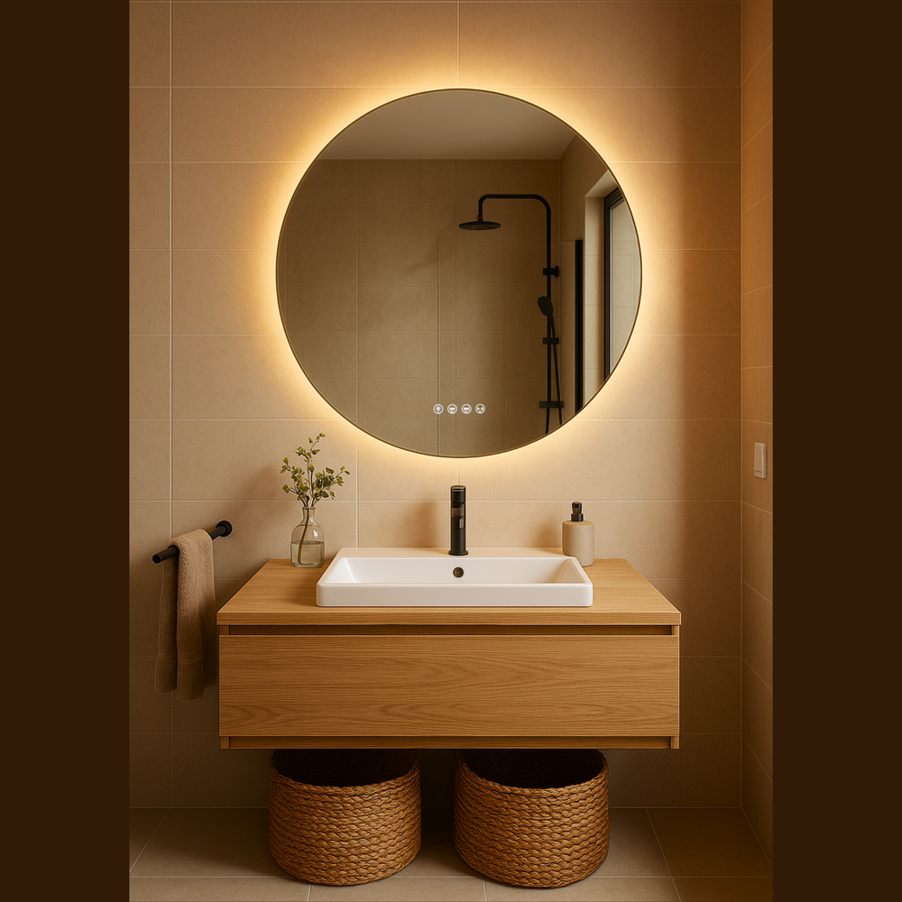 LUNARGLOW ECLIPSE ROUND 3 COLOUR LIGHTS FRAMELESS LED MIRROR 750MM