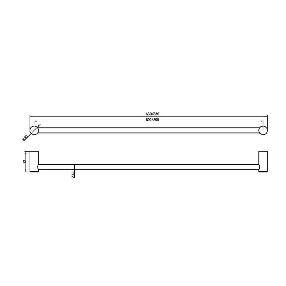 NERO ZEN NON-HEATED SINGLE TOWEL RAIL BRUSHED NICKEL (AVAILABLE IN 600MM AND 800MM)