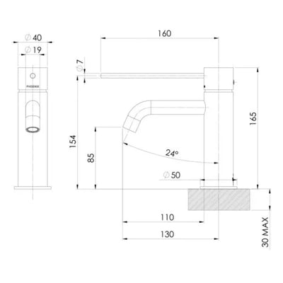 PHOENIX VIVID SLIMLINE LEAD FREE BASIN MIXER CURVED OUTLET WITH EXTENDED LEVER 165MM BRUSHED CARBON
