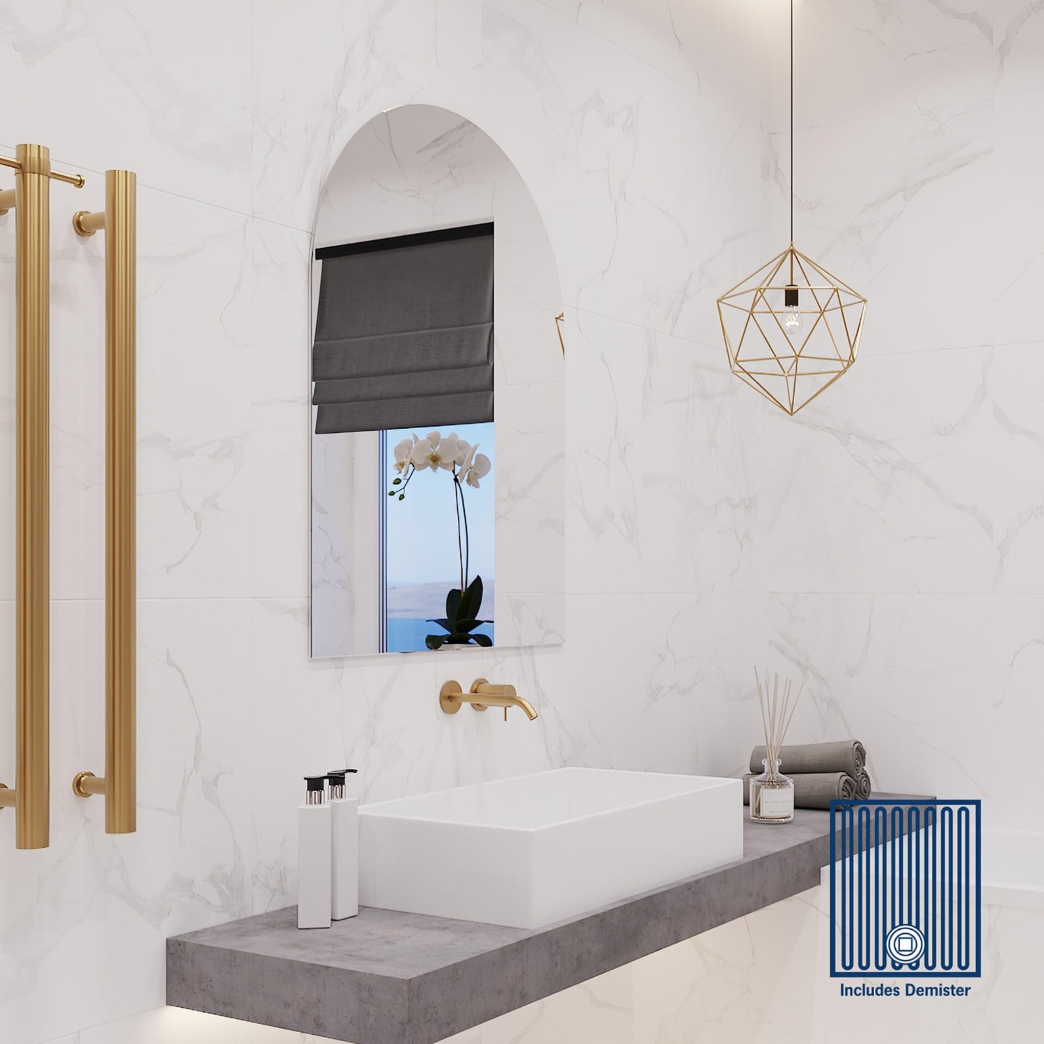 THERMOGROUP ABLAZE ARCH SHAPE MIRROR GLUE-TO-WALL WITH DEMISTER 500X800MM