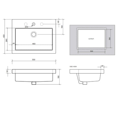 SEIMA KYRA 024 INSET BASIN WITH OVERFLOW GLOSS WHITE 550MM