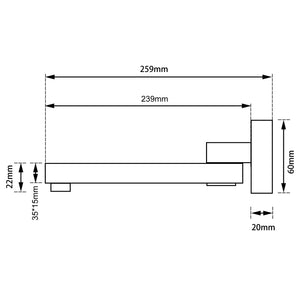 AQUAPERLA WALL BATH SPOUT 259MM GUN METAL