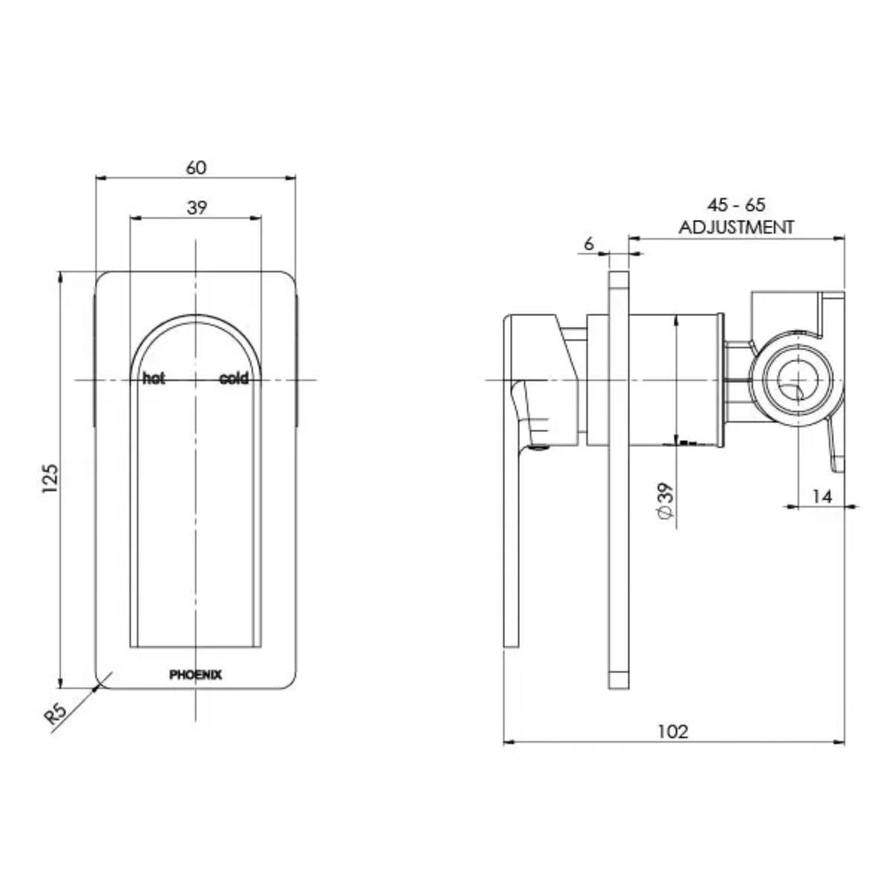 PHOENIX TEEL SWITCHMIX LEAD FREE SHOWER AND WALL MIXER 125MM BRUSHED NICKEL
