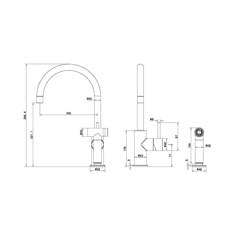 NERO ZEN PULL-OUT SINK MIXER WITH HAND SPRAY 356MM BRUSHED BRONZE