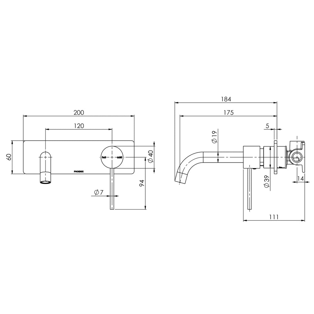 PHOENIX VIVID SLIMLINE SWITCHMIX WALL BASIN AND BATH MIXER SET 180MM CHROME