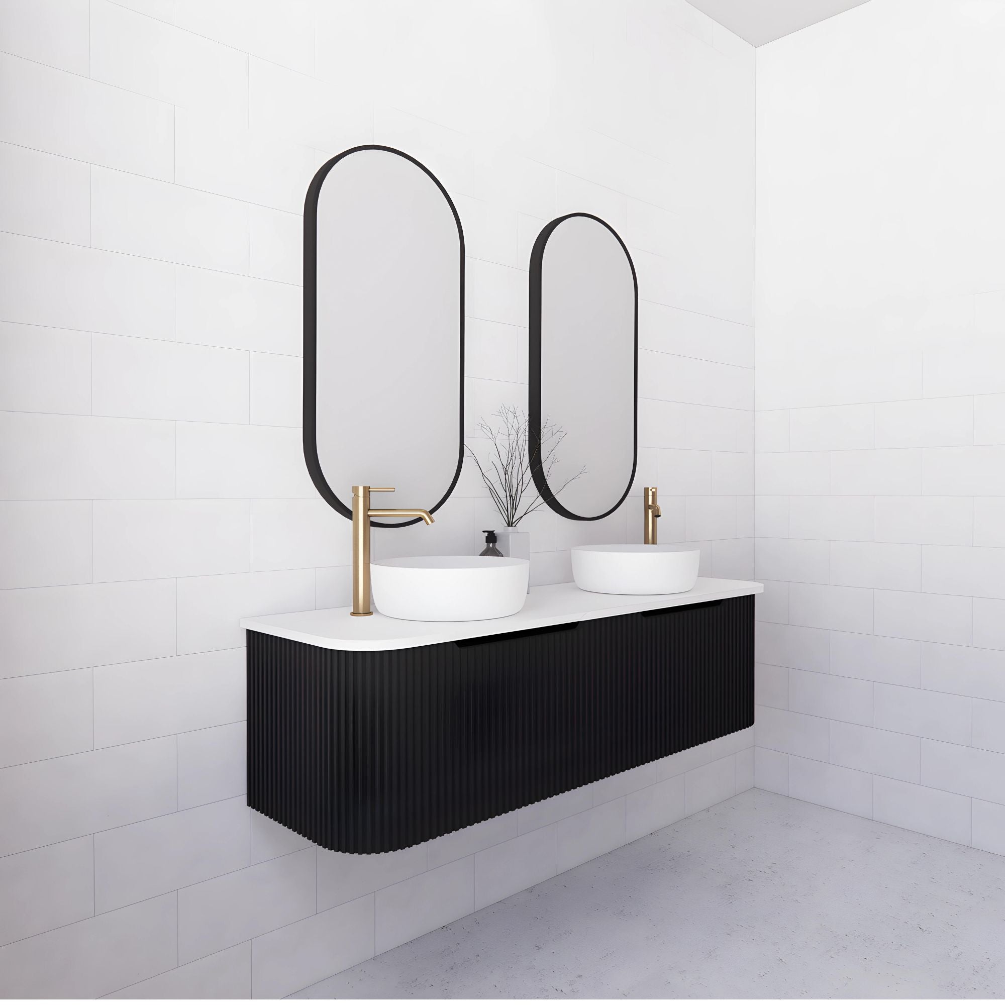 RIVA BERGEN MATTE BLACK 1500MM DOUBLE BOWL WALL HUNG VANITY