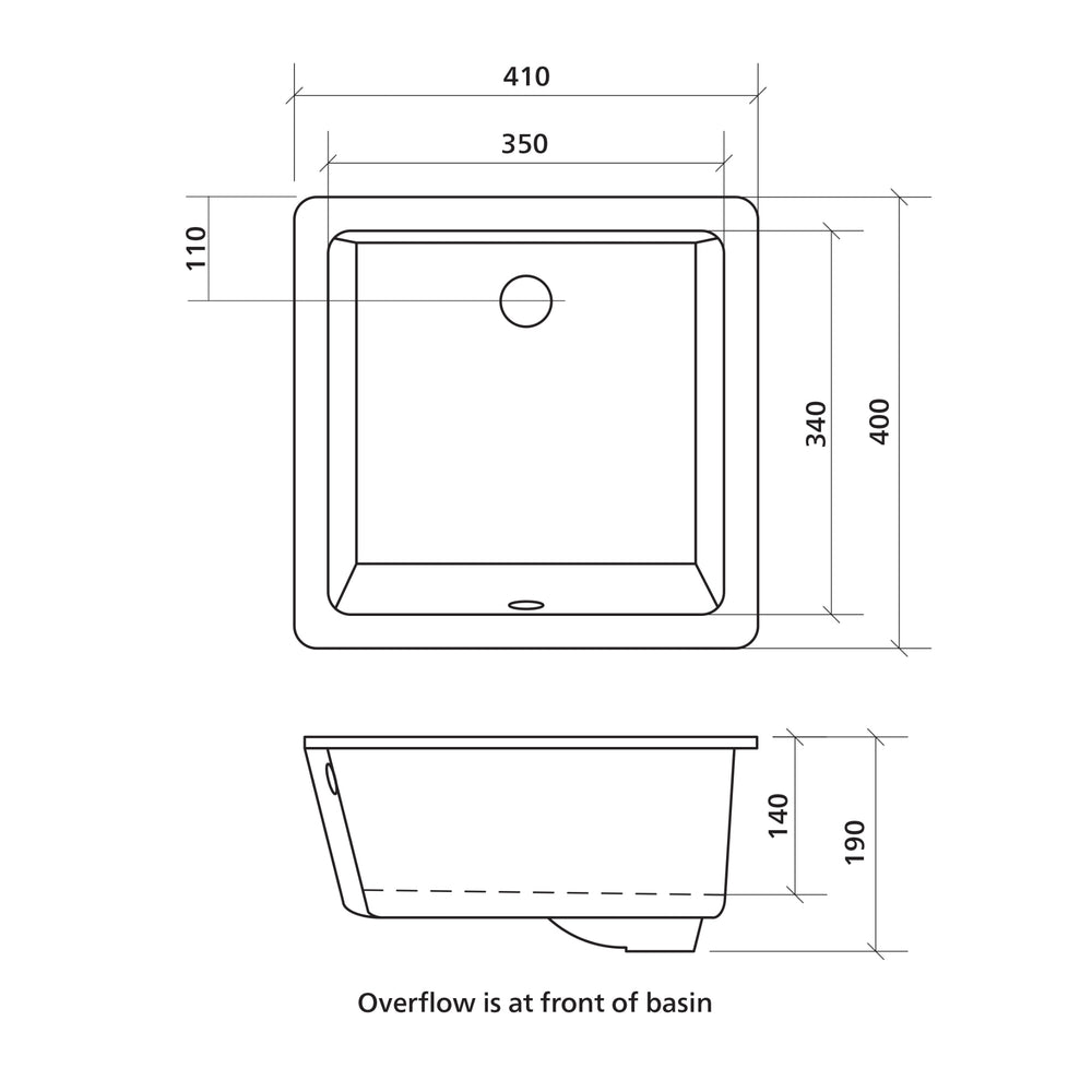 SEIMA PLATI 209 UNDER COUNTER BASIN WITH OVERFLOW GLOSS WHITE 350MM