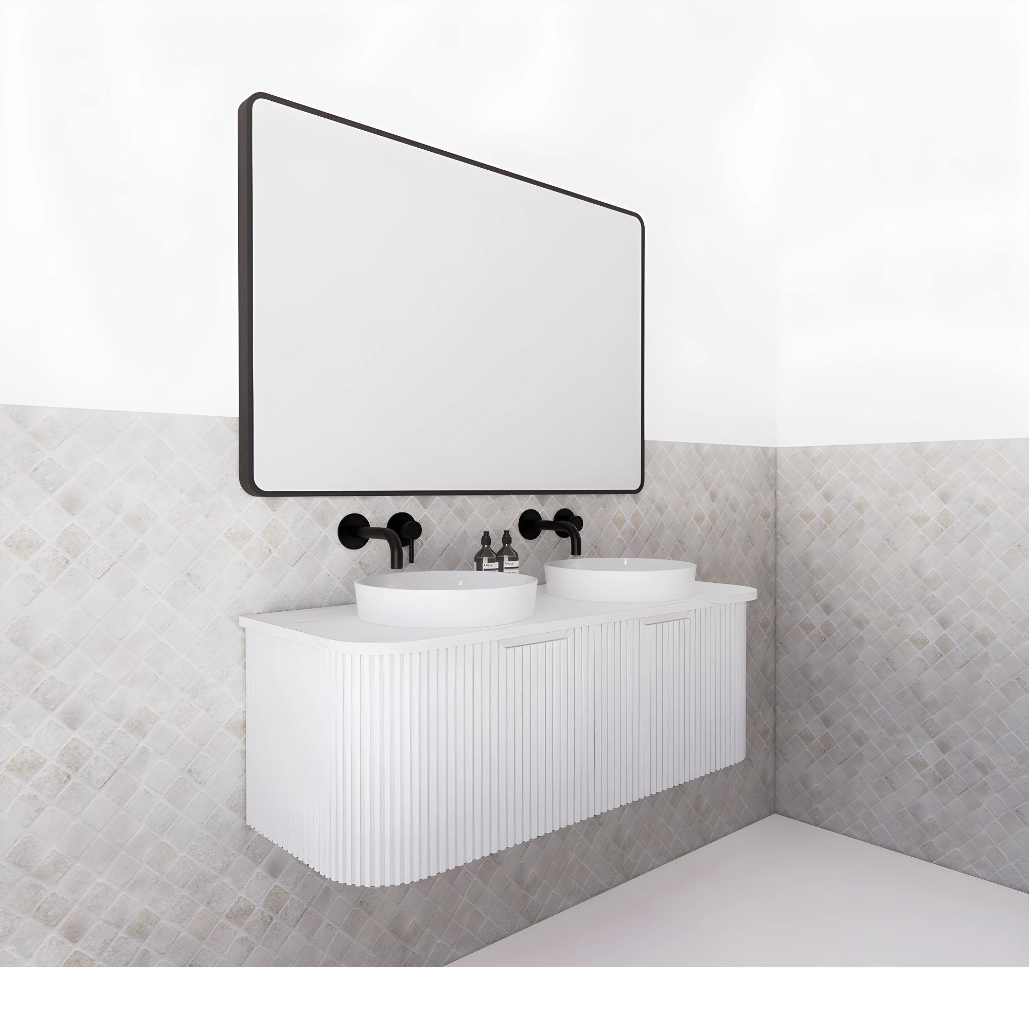 RIVA BERGEN MATTE WHITE 1200MM DOUBLE BOWL WALL HUNG VANITY