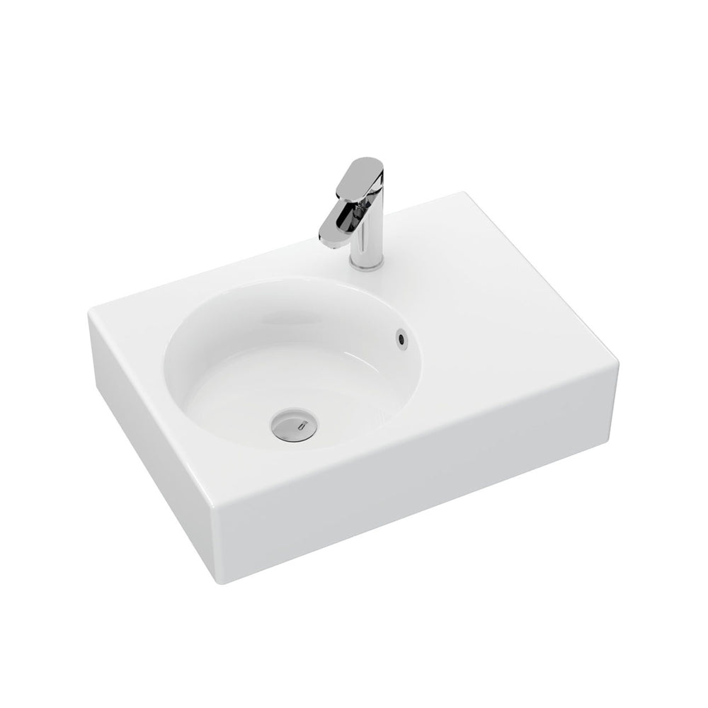 FIENZA REBA WALL HUNG LEFT-HAND BASIN WITH TAPHOLE GLOSS WHITE 600MM