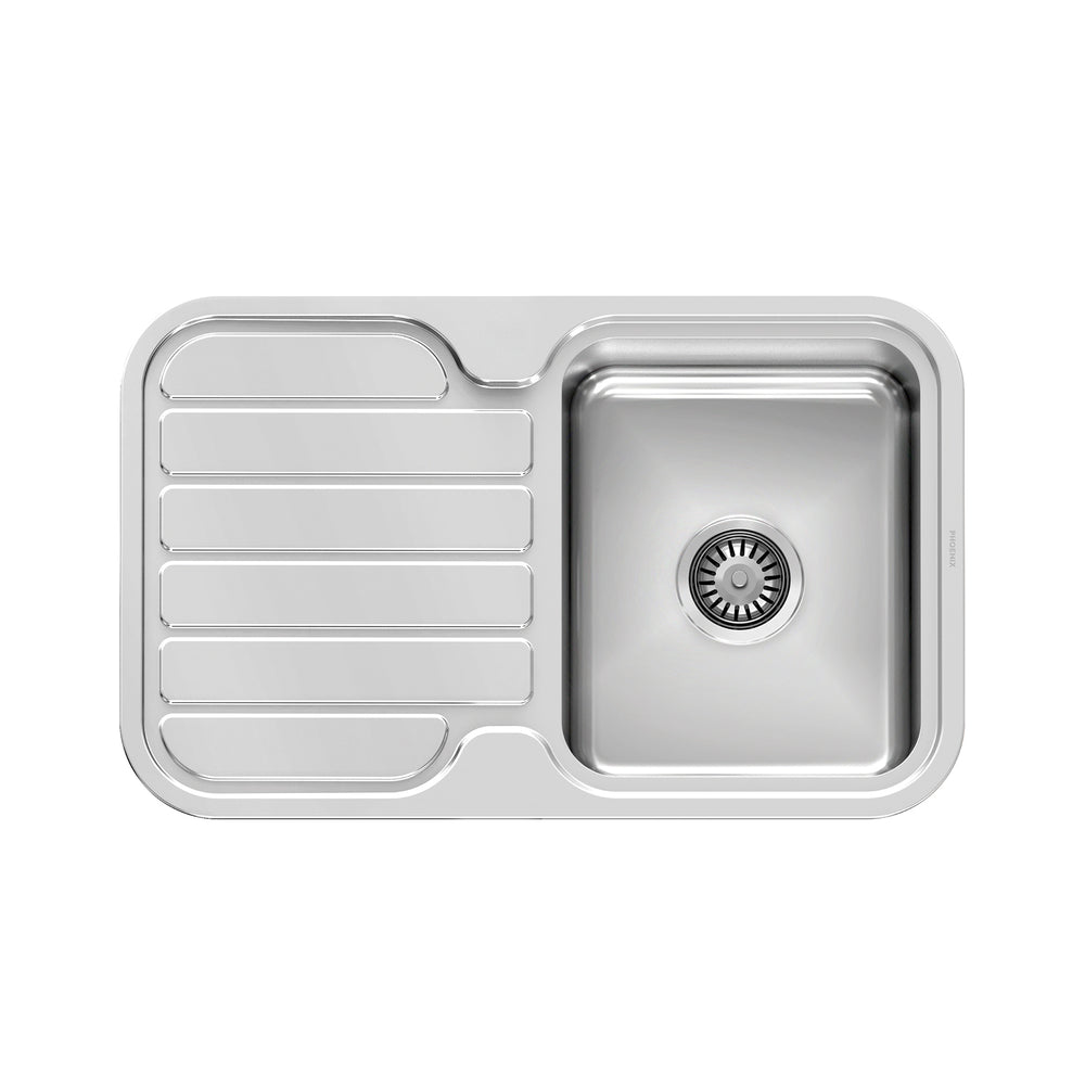 PHOENIX 1000 SERIES SINGLE BOWL SINK WITH DRAINER AND NO TAPHOLE 765MM