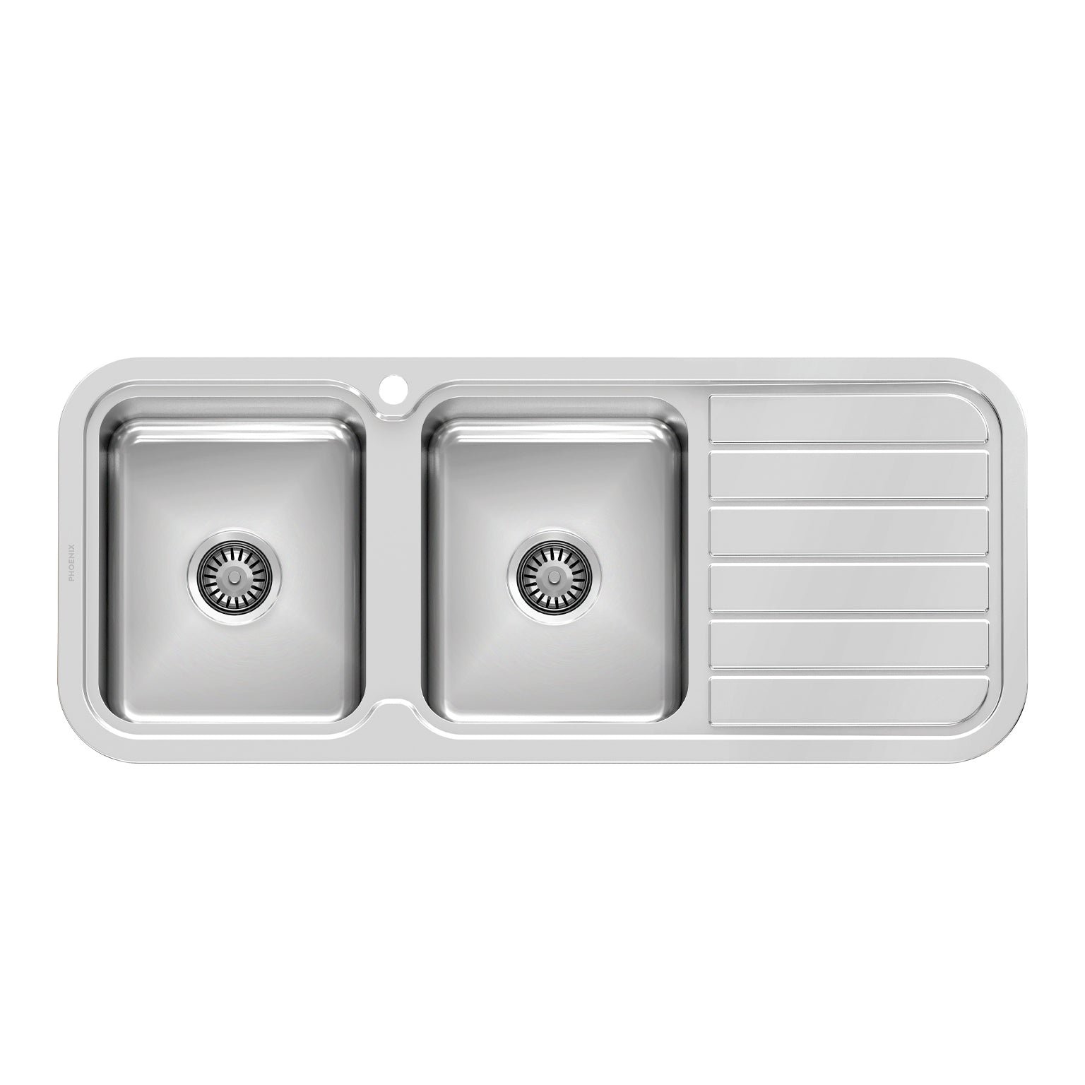 PHOENIX 1000 SERIES DOUBLE BOWL SINK WITH DRAINER AND TAPHOLE 1180MM