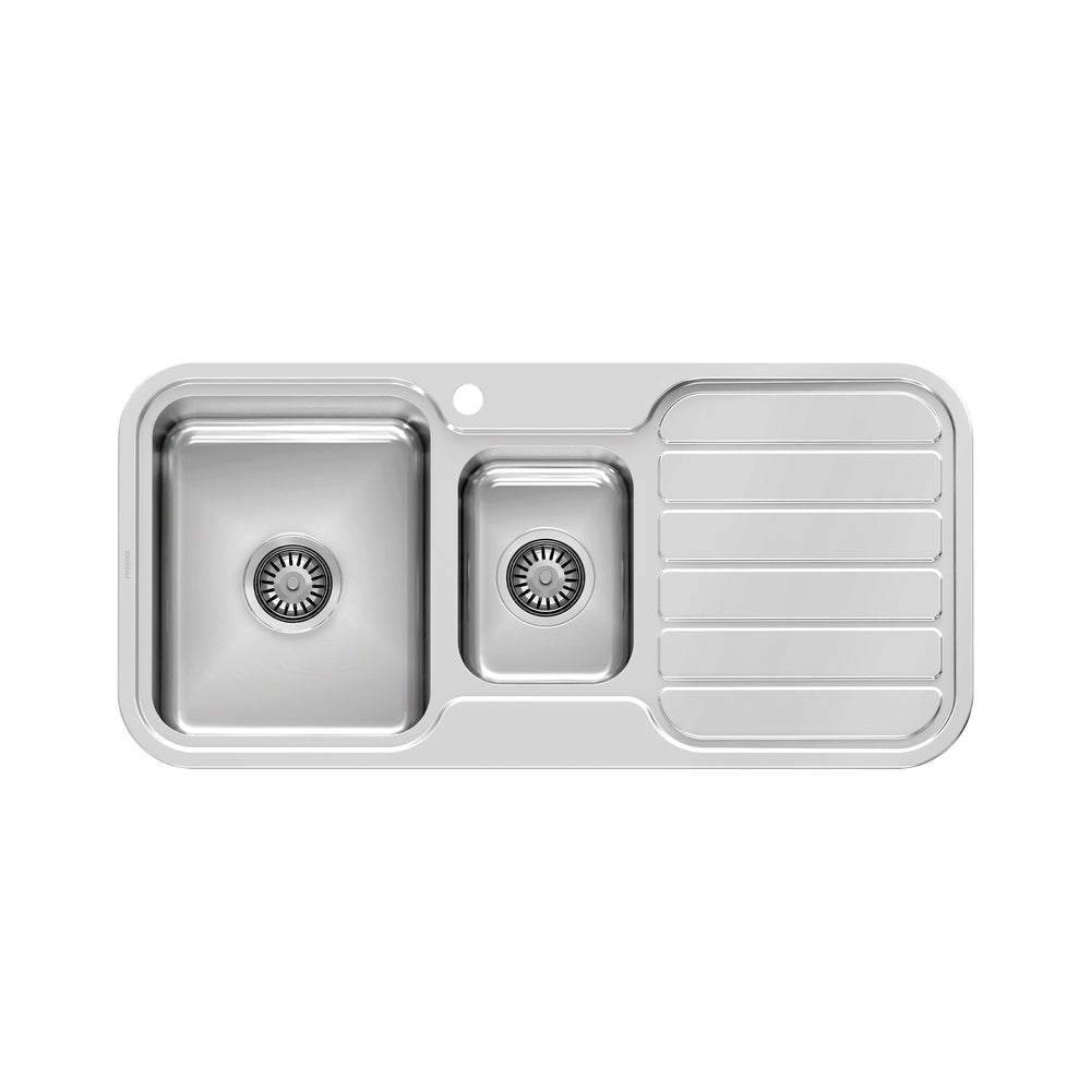 PHOENIX 1000 SERIES 1 AND 1/3 BOWL SINK WITH DRAINER AND TAPHOLE 1000MM