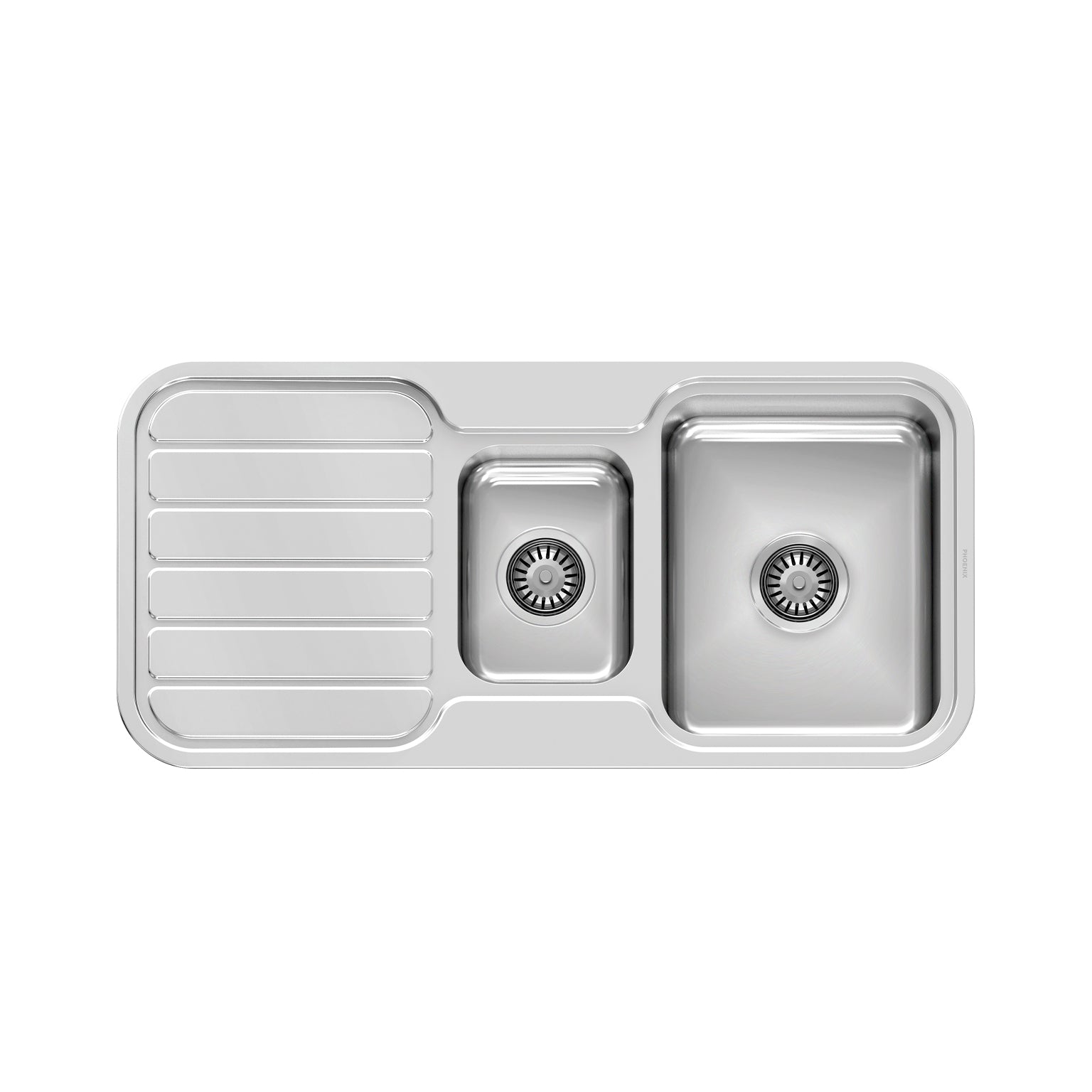 PHOENIX 1000 SERIES 1 AND 1/3 BOWL SINK WITH DRAINER AND NO TAPHOLE 1000MM