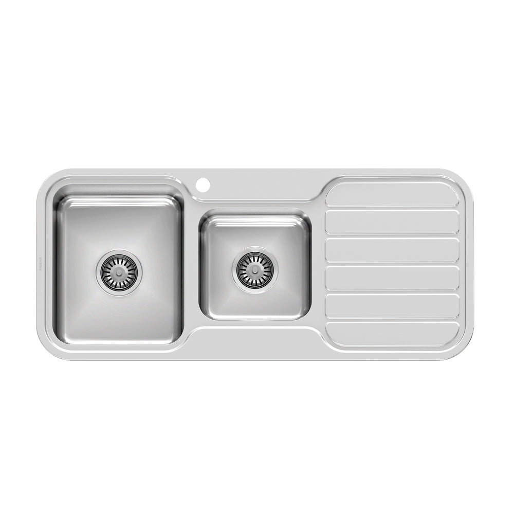 PHOENIX 1000 SERIES 1 AND 3/4 BOWL SINK WITH DRAINER AND TAPHOLE 1080MM