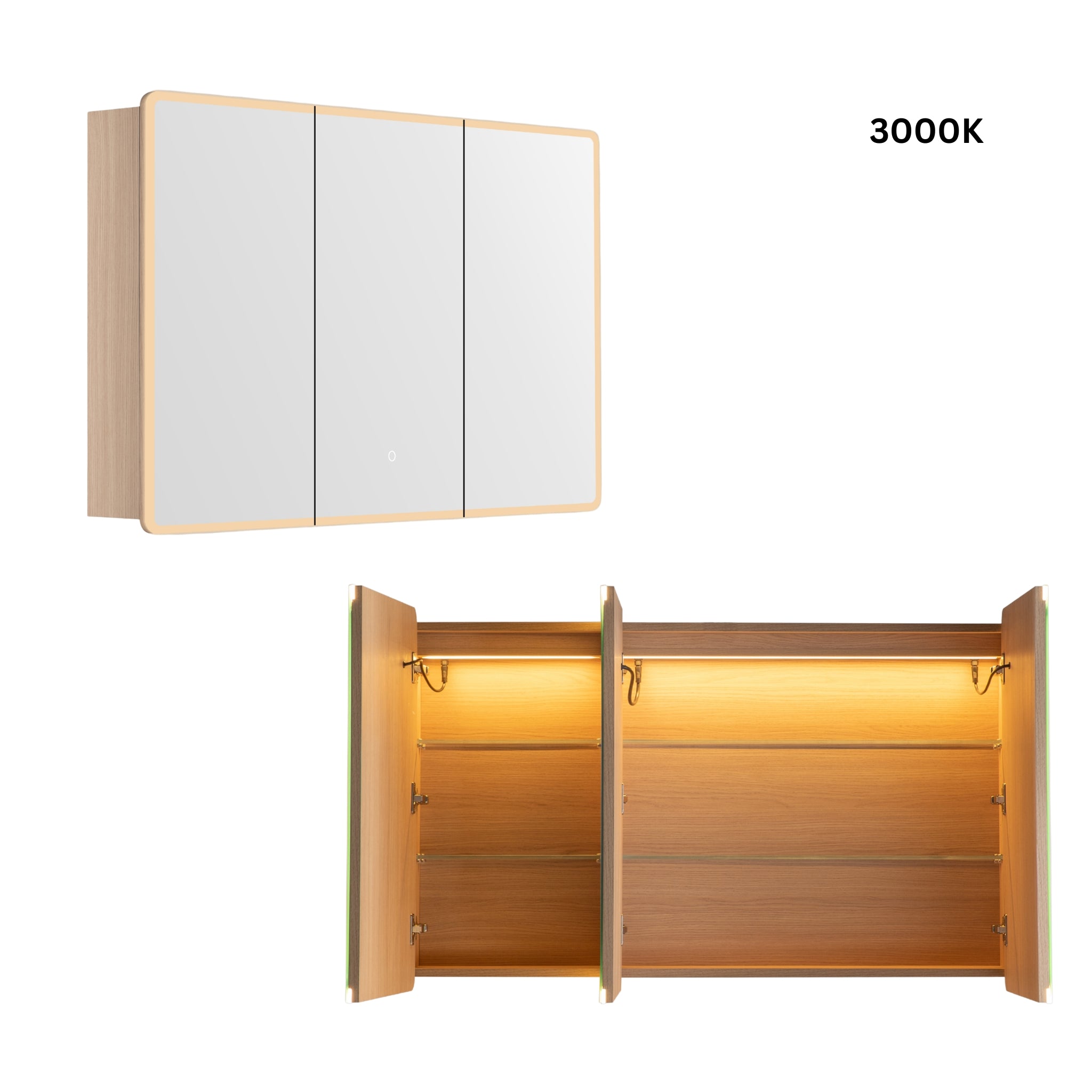 LUKKA AVOLA SANDY OAK LED MIRROR SHAVING CABINET WITH 3 COLOUR LIGHTS 1200X750MM