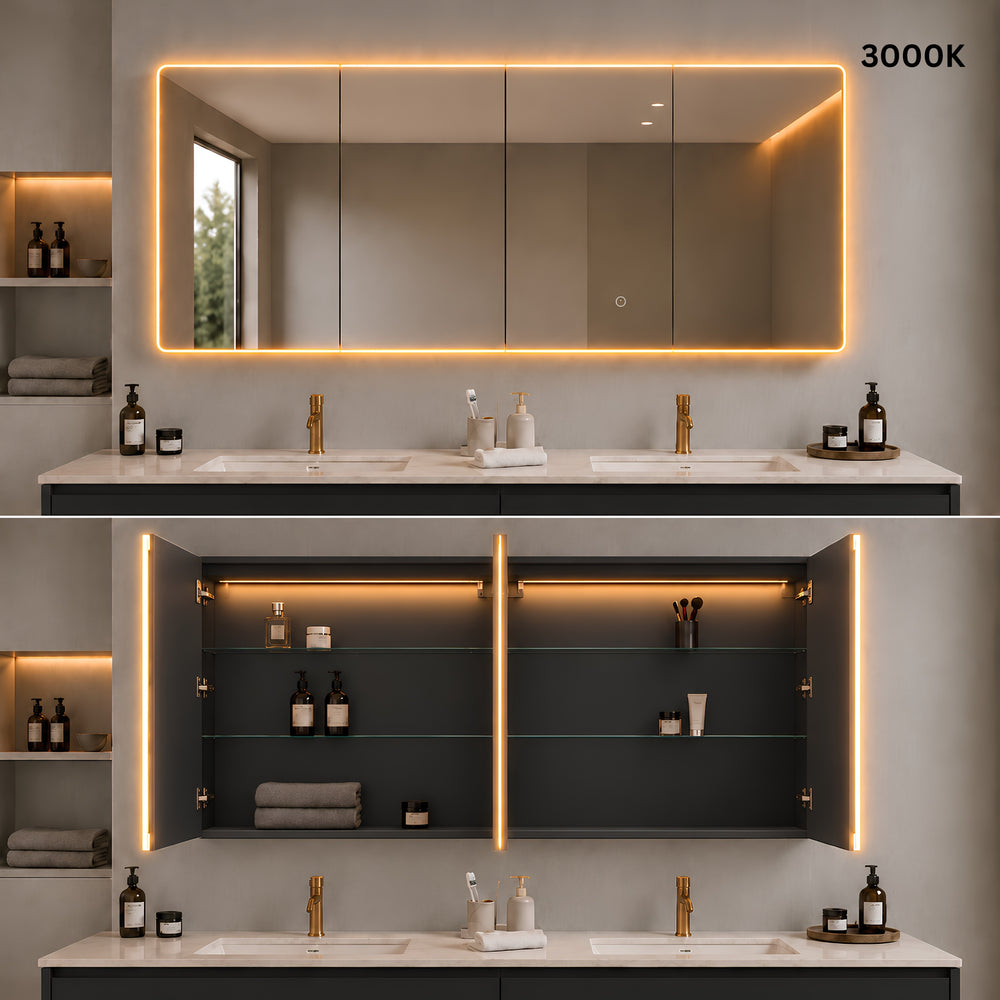 LUKKA AVOLA MATTE BLACK LED MIRROR SHAVING CABINET WITH 3 COLOUR LIGHTS 1500X750MM