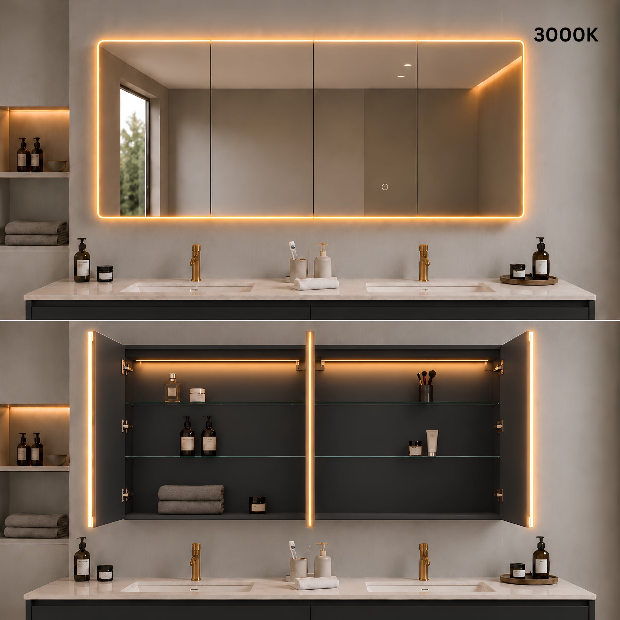 LUKKA AVOLA MATTE BLACK LED MIRROR SHAVING CABINET WITH 3 COLOUR LIGHTS 1500X750MM