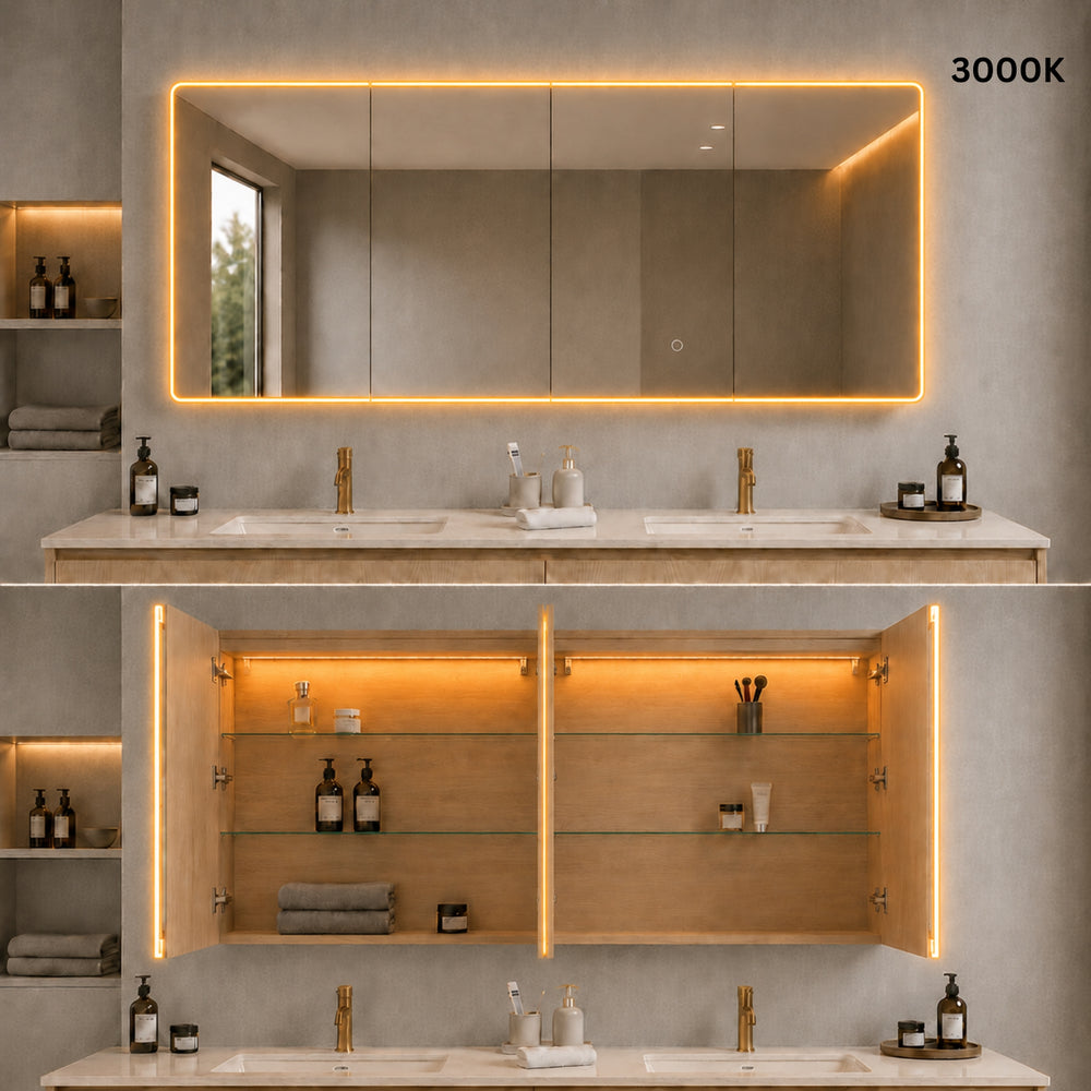 LUKKA AVOLA SANDY OAK LED MIRROR SHAVING CABINET WITH 3 COLOUR LIGHTS 1500X750MM