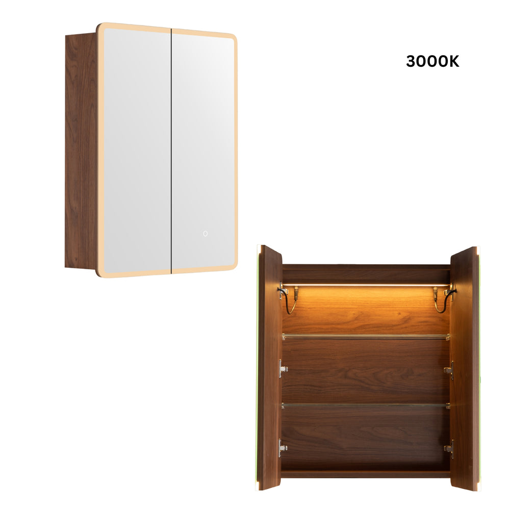 LUKKA AVOLA MOCHA OAK LED MIRROR SHAVING CABINET WITH 3 COLOUR LIGHTS 600X750MM
