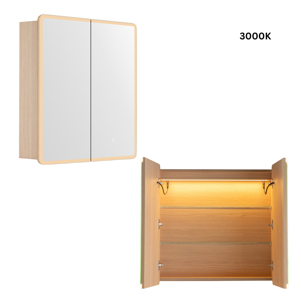 LUKKA AVOLA SANDY OAK LED MIRROR SHAVING CABINET WITH 3 COLOUR LIGHTS 750X750MM