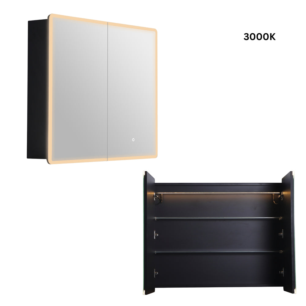 LUKKA AVOLA MATTE BLACK LED MIRROR SHAVING CABINET WITH 3 COLOUR LIGHTS 900X750MM