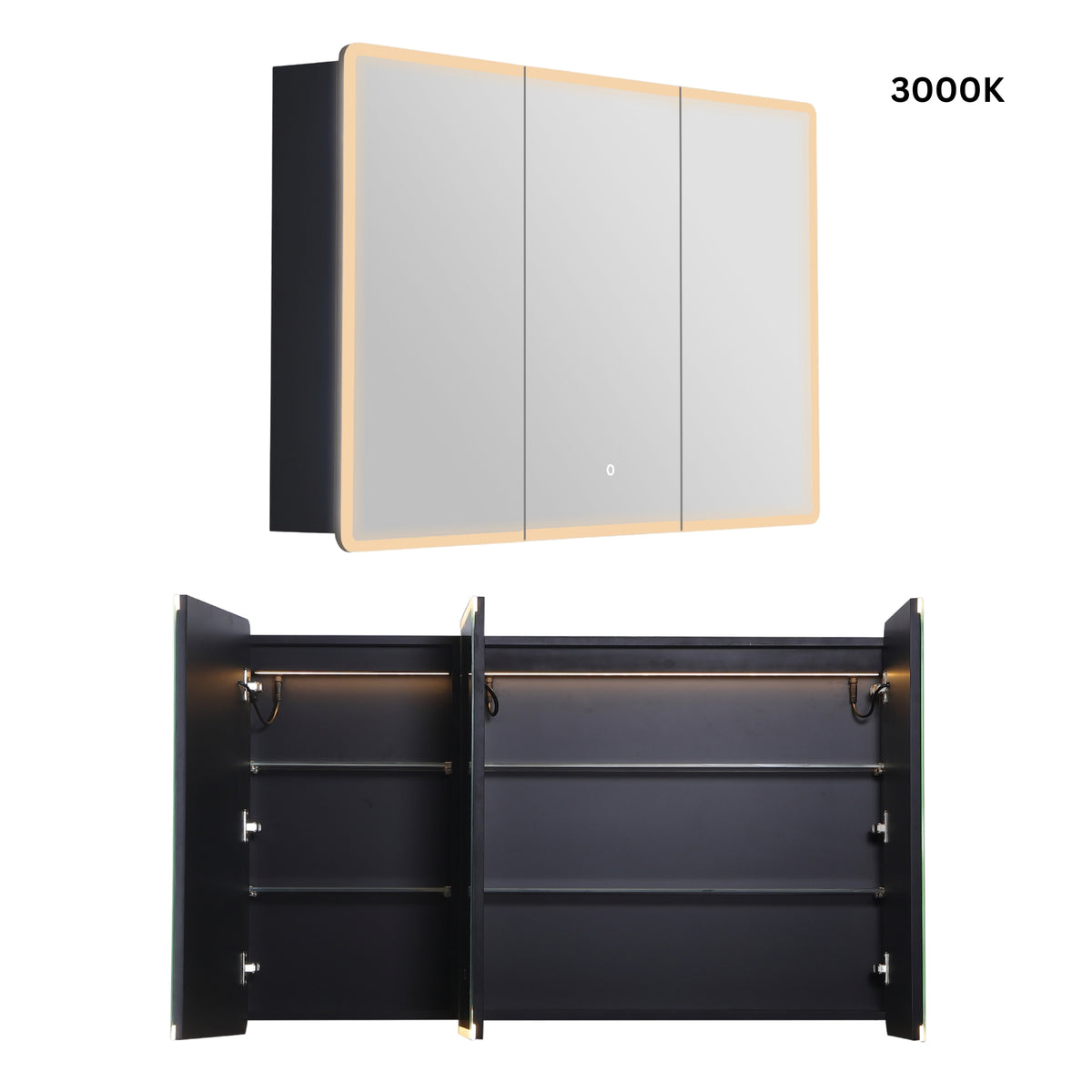 LUKKA AVOLA MATTE BLACK LED MIRROR SHAVING CABINET WITH 3 COLOUR LIGHTS 1200X750MM