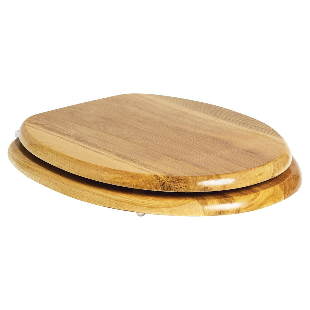 JOHNSON SUISSE COLONIAL WOODEN TOILET SEAT OAK CHROME HINGES