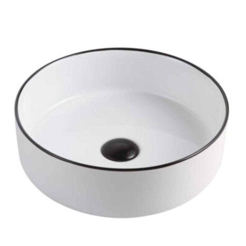 RIVA 3018 ABOVE COUNTER BASIN GLOSS WHITE WITH BLACK RIM 360MM