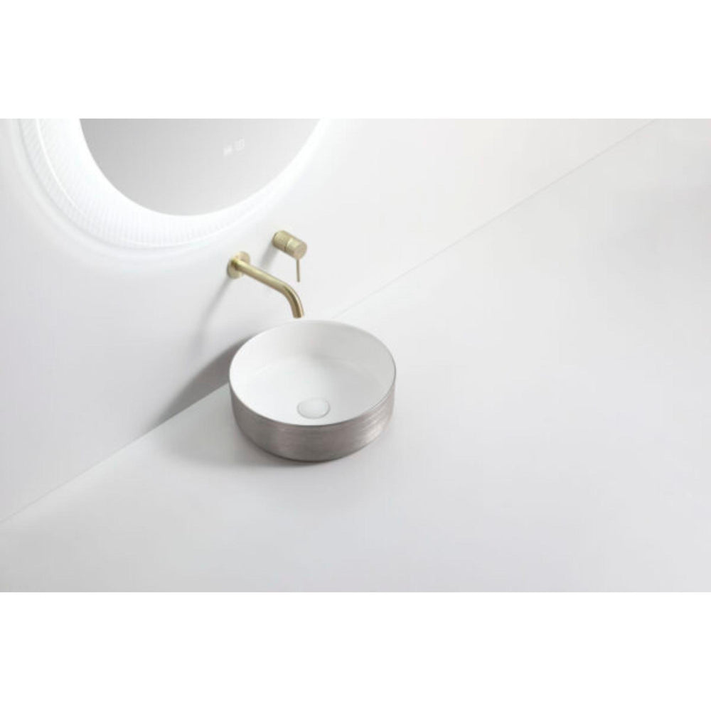 RIVA 3018 ABOVE COUNTER BASIN BRUSHED SILVER & GLOSS WHITE 360MM