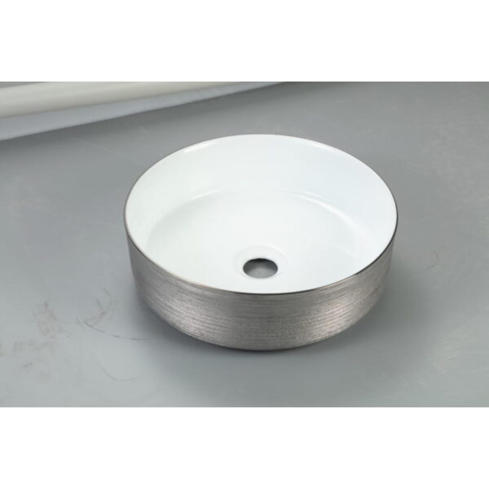 RIVA 3018 ABOVE COUNTER BASIN BRUSHED SILVER & GLOSS WHITE 360MM