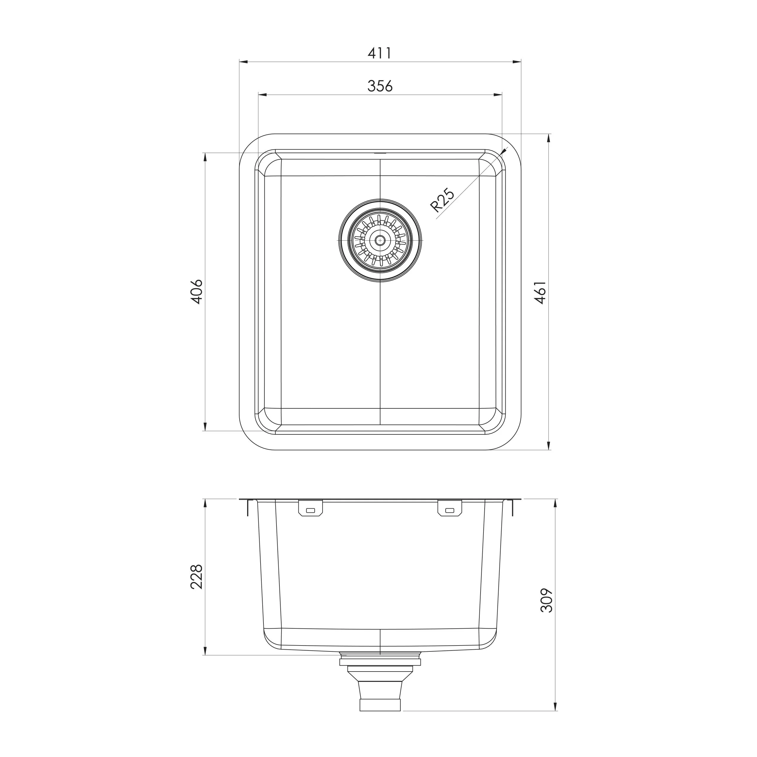 PHOENIX 2000 SERIES SINGLE BOWL STAINLESS STEEL SINK 411MM