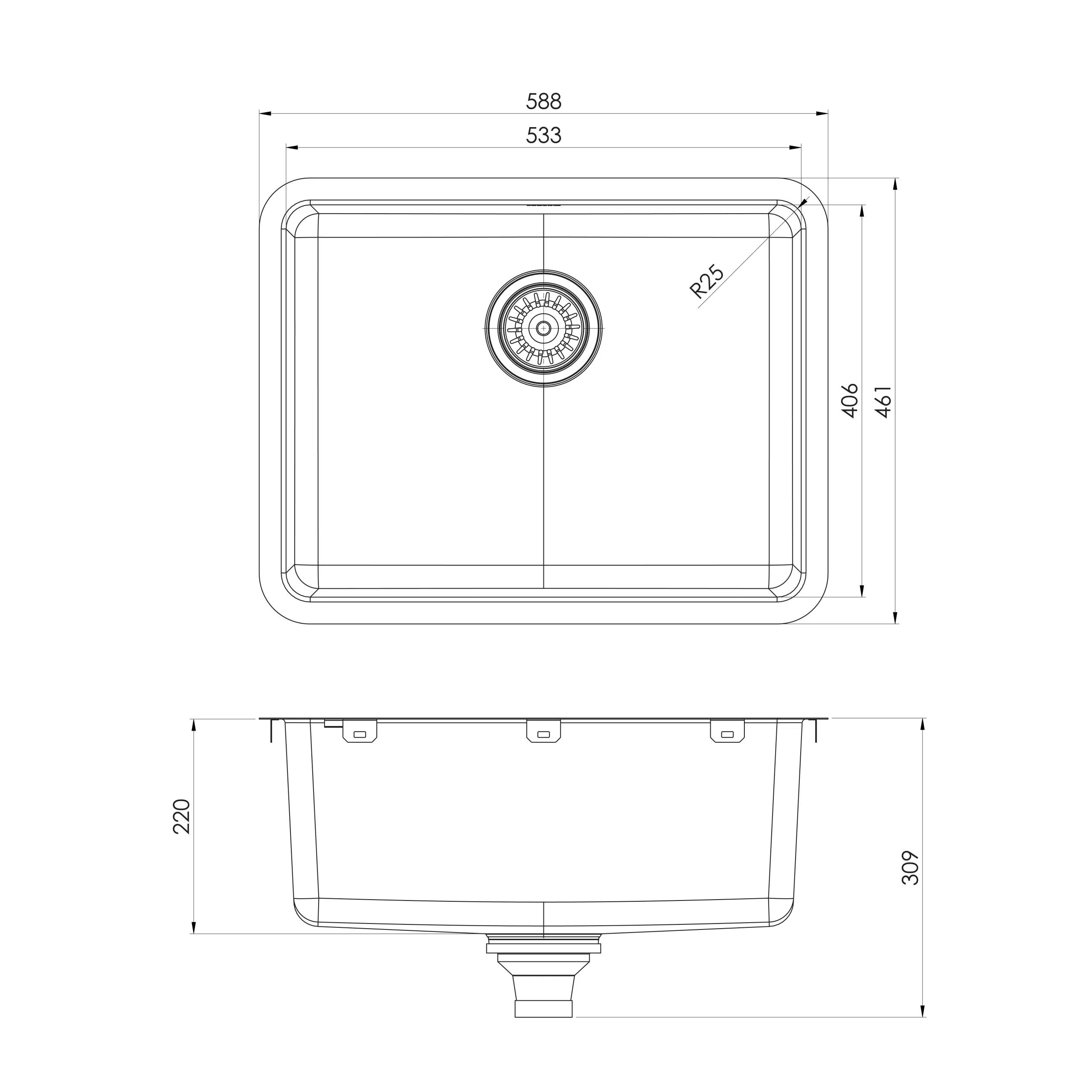 PHOENIX 2000 SERIES LARGE SINGLE BOWL STAINLESS STEEL SINK 588MM