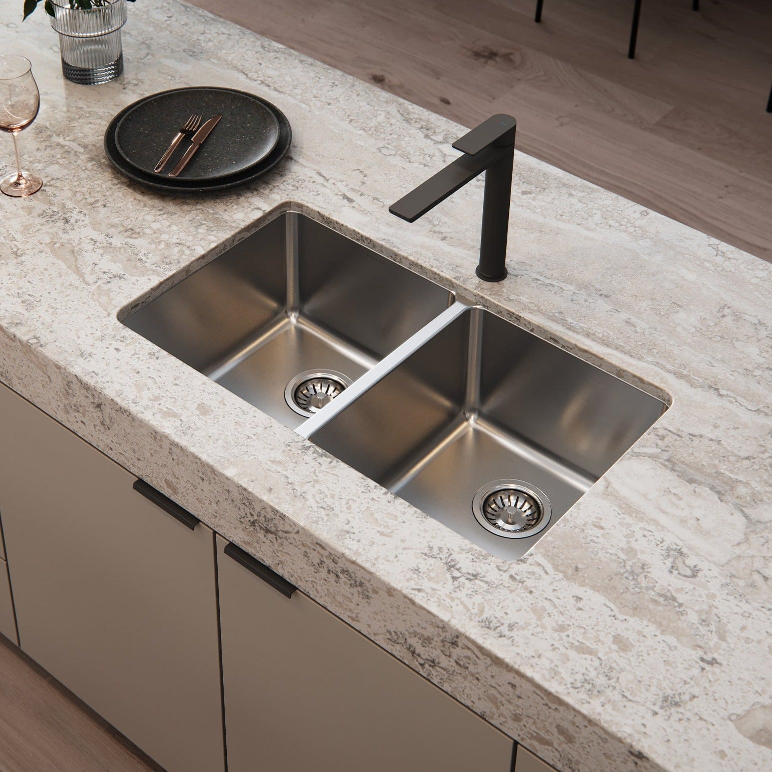 PHOENIX 2000 SERIES DOUBLE BOWL STAINLESS STEEL SINK 793MM