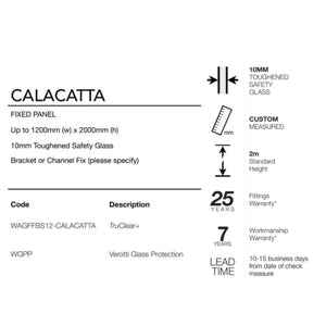 VEROTTI CALACATTA FRAMELESS SHOWER SCREEN WITH DIGITAL PRINT GLASS 1200X2000MM