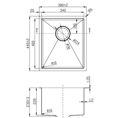 IKON EDEN SINGLE BOWL ABOVE / UNDERMOUNT SINK STAINLESS STEEL 340MM