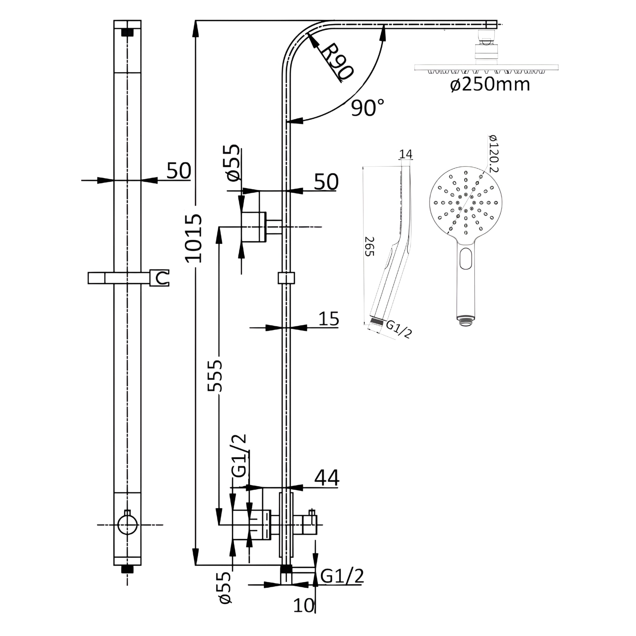 IKON KARA COMBO SHOWER SET 1015MM MATTE BLACK
