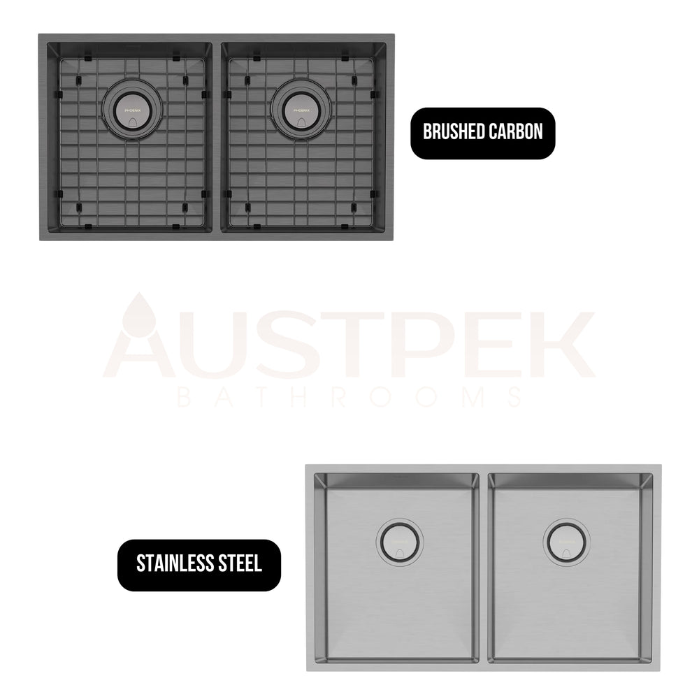 PHOENIX 4000 SERIES DOUBLE BOWL SINK 772MM BRUSHED CARBON