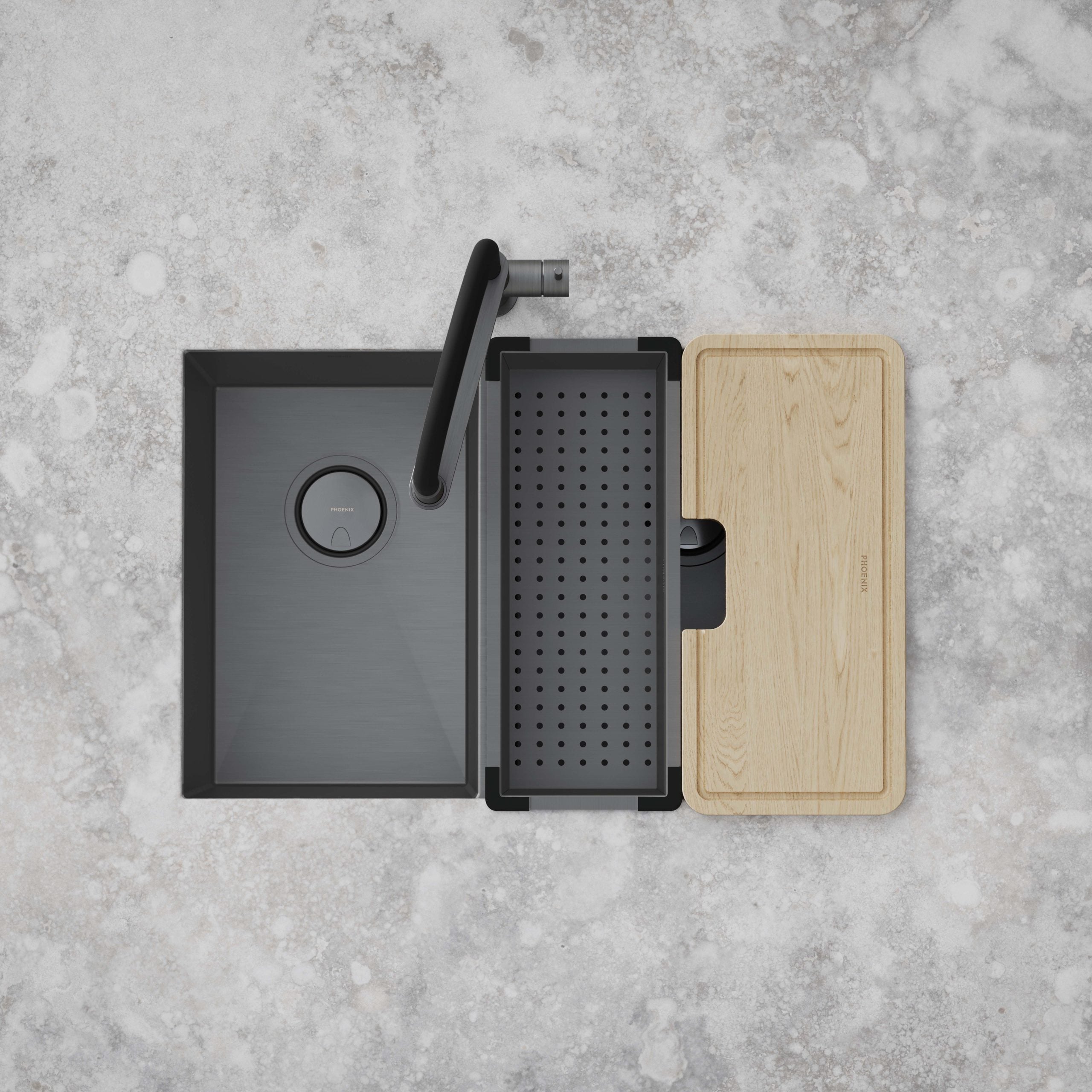 PHOENIX BLIX LEAD FREE FLEXIBLE HOSE SINK MIXER 447MM BRUSHED CARBON