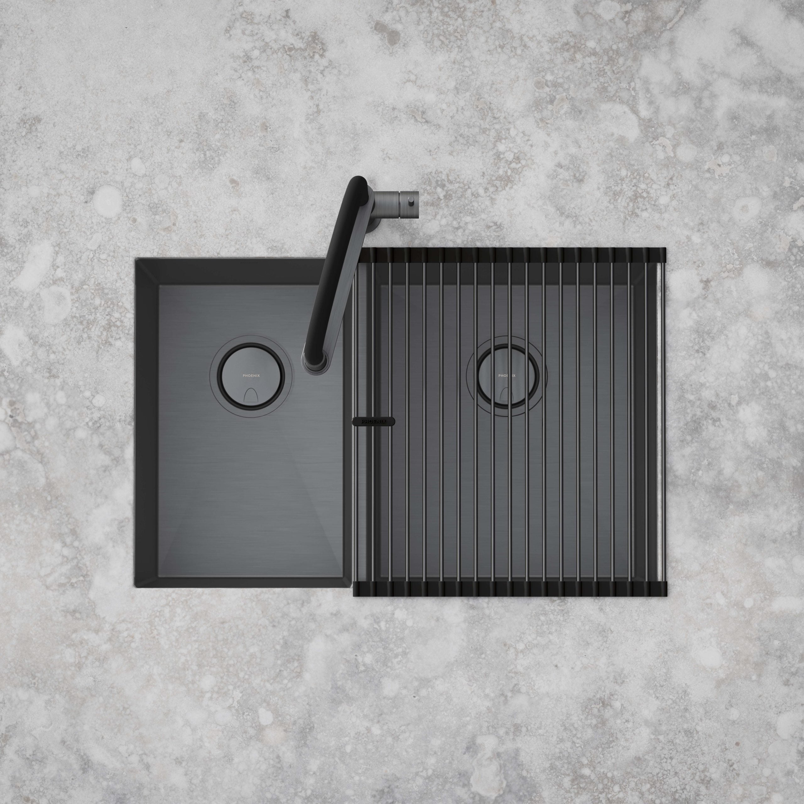 PHOENIX BLIX LEAD FREE FLEXIBLE HOSE SINK MIXER 447MM BRUSHED CARBON